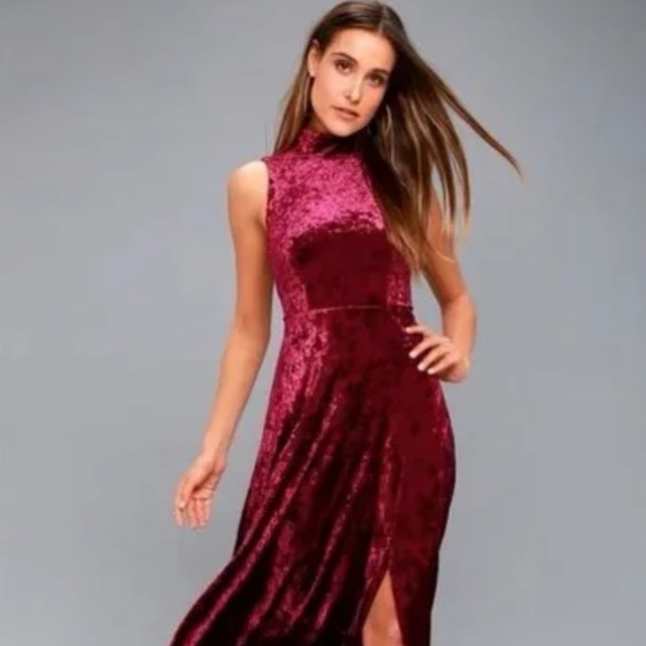 LULUS In the Louvre Burgundy Velvet Backless Maxi Dress - Picture 1 of 6